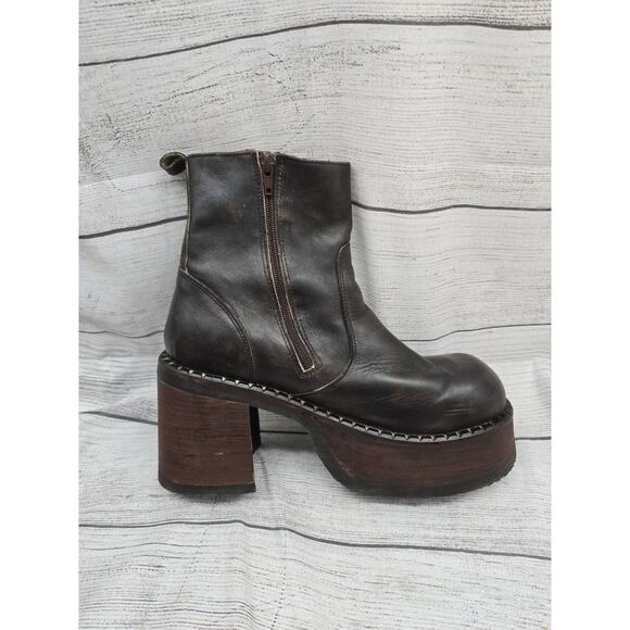 Vintage Early DESTROY Women's Ankle Boot Chunky Black Leather Size 43 EU *READ* - Picture 9 of 16